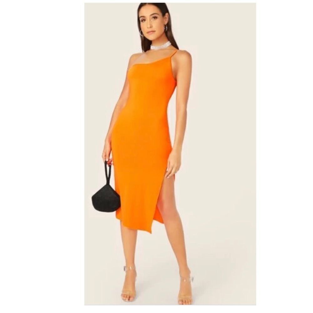 SHEIN Neon Orange One strap  Split Dress size S. New with tags